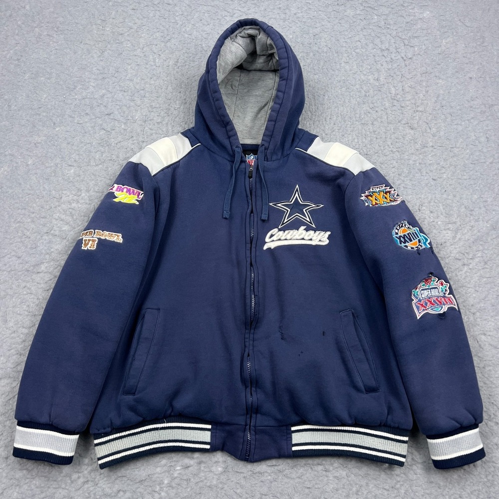 NFL Dallas Cowboys Super Bowl Champions Jacket Men's XL Blue Zip Hoodie Patches - Picture 1 of 16